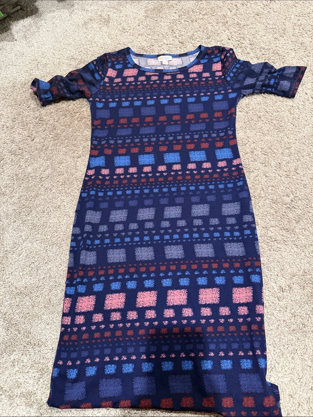 Womens Navy Blue Patterned Knit Dress